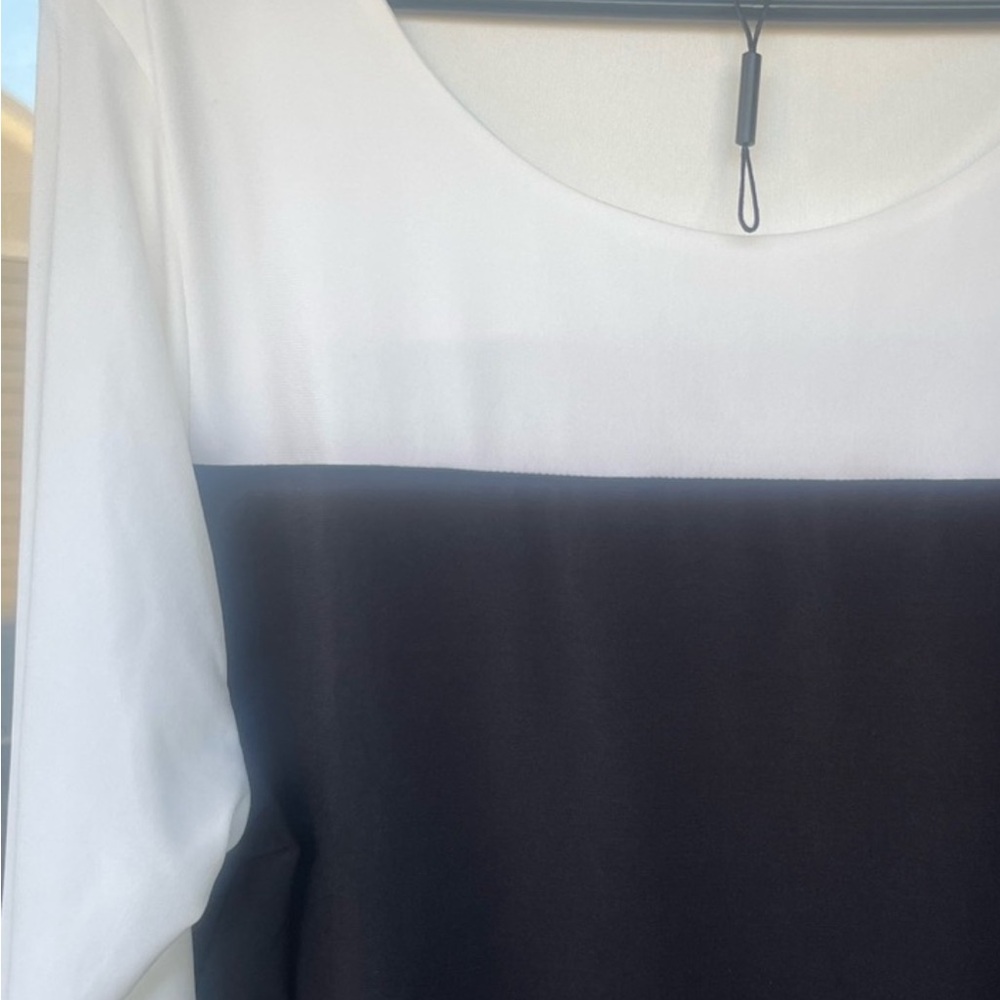 Calvin Klein Black and White Colorblock Long-Sleeve Top with Silver Accents-XL - Picture 11 of 12